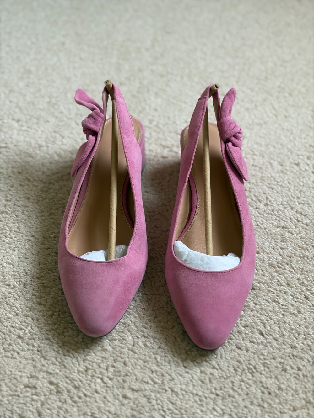 J. Crew Women’s Pink Suede Slingback Heels with Bow - 9.5 M